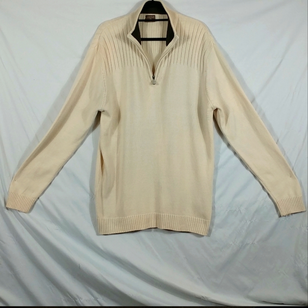 Great Northwest Men's Cream Long Sleeve Half Zip V-Neck Sweater Size XXL - Picture 2 of 9